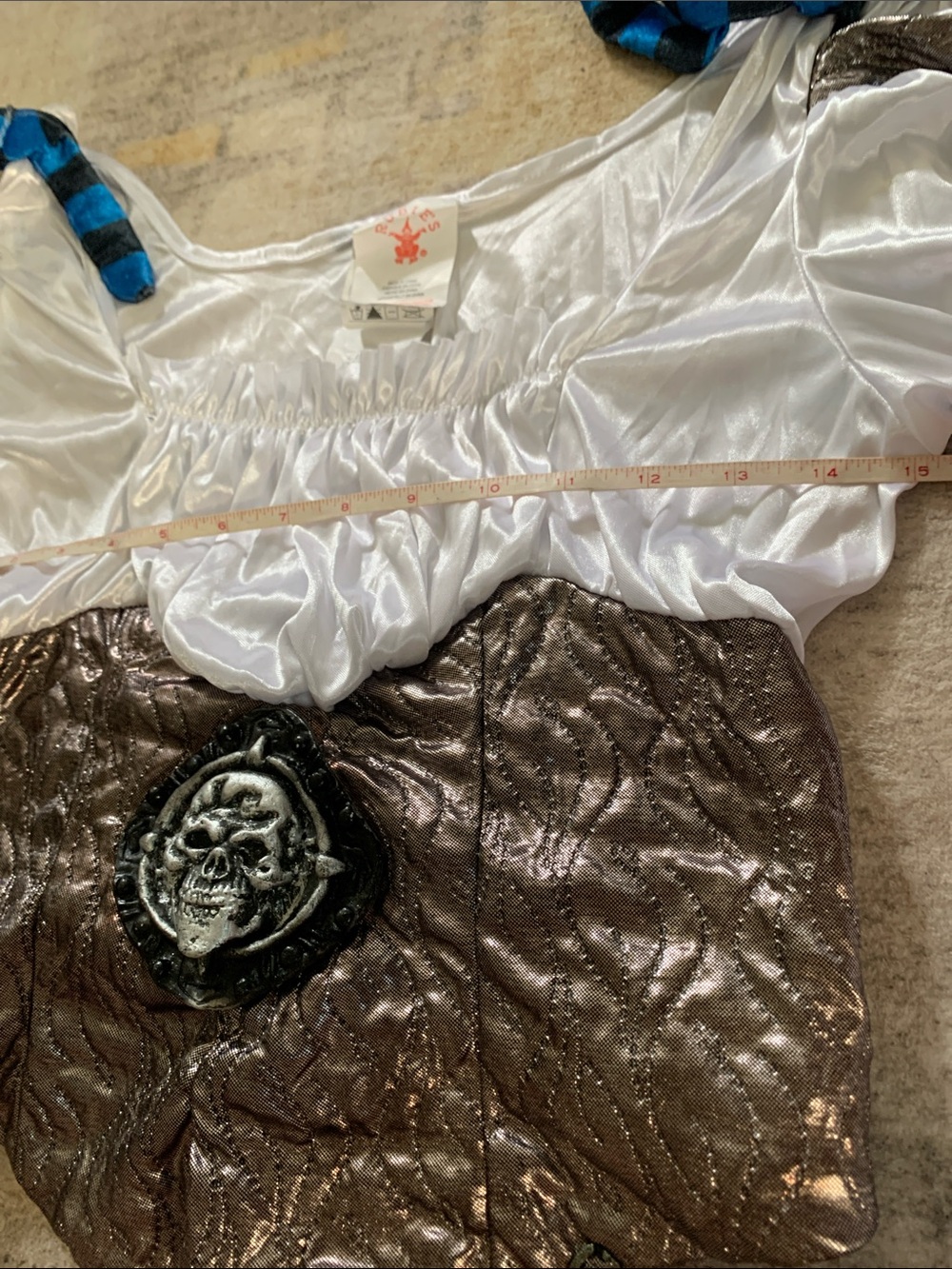 Rubie's Wht Pirate Top/ Metallic Brown Bodice -Blue Ties w/black skirt Costume - Picture 6 of 16